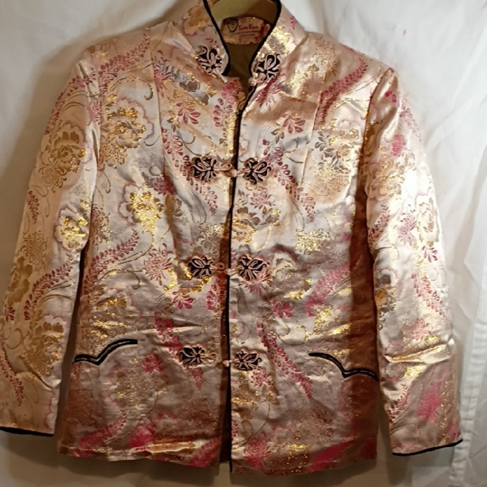 Yan-Fan's Luxurious Gold and Pink Brocade Blazer With Warm Hand Stitched Lining